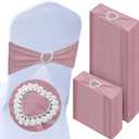 150 Pcs Spandex Chair Sashes Bows Stretch Chair Cover Band with Heart Shaped Buckle Universal Elastic Ties for Wedding Banquet Event Party Decoration(Dusty Pink),  5.1 x 13.8'