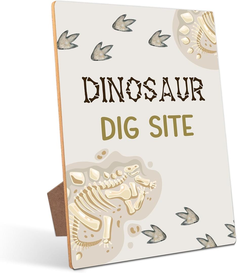 Dinosaur Dig Site Table Sign - Dinosaur Party Decor, Perfect for Birthday Party, Birthday Decorations, 811 Wooden Party Sign with Stand