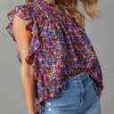 Dokotoo Womens Summer Tops Casual Crewneck Floral Print Shirts Smocked Ruffle Short Sleeve Babydoll Blouses