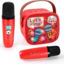 EFAILY Karaoke Machine for Kids, Portable Bluetooth Mini Karaoke,with 2 Wireless Microphones,Support TF/AUX Input/Funny Magic Voice for All Smartphones,Birthday, Family,Home Party (RED)
