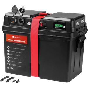 DR.PREPARE Trolling Motor Smart Battery Box, Group 24/27/31 Size Marine Battery Box with USB, 12V/24V Cigarette Lighter & Anderson Ports, Power Center for RV Solar Panel Boat (Batteries Not Include)