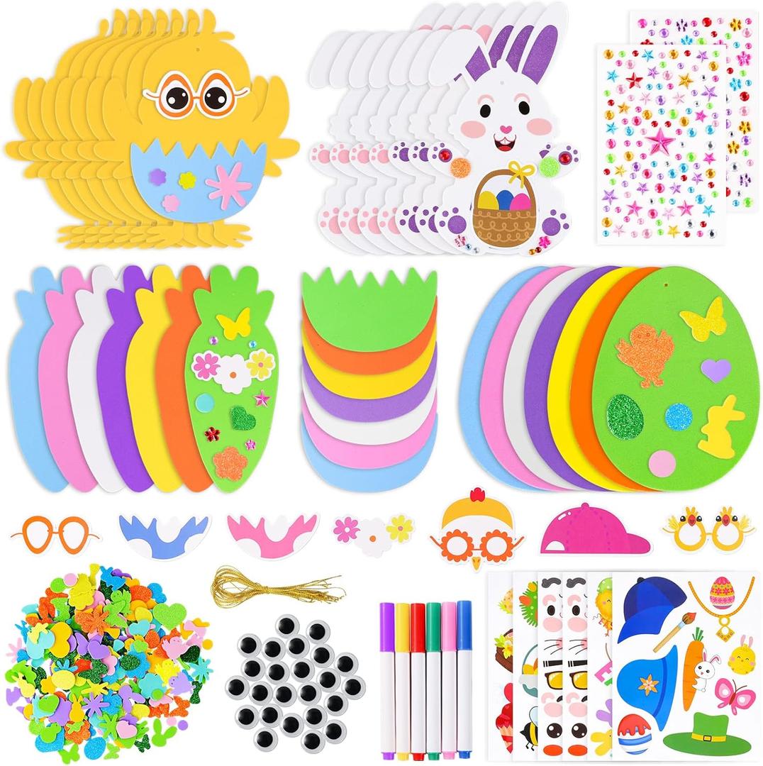 Garma 312 PCS Easter Foam Stickers Crafts Kit for Kids, DIY Eggs Bunnies Chicks Carrot Easter Party Favors Basket Stuffers Classroom Activities