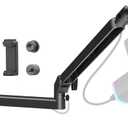 Low Profile Mic Arm 15cm Extra Riser Adjustable Mic Boom Arm Metal Desk Mounted Microphone Stand Cable Management Flexible Microphone Holder for Podcast Streaming Gaming Desktop (Black)
