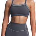 Aoxjox Women's Workout Sports Bras Takes Two Bra High Impact Training Fitness Running Yoga Crop Tank (Medium, Iron Grey/Grey)