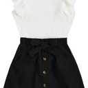 SHENHE 2pcs Girl's Skirt Outfits Ruffled Ribbed Cap Sleeve T Shirt and Button Down Tie Front Skirt Set White and Black 12 Years