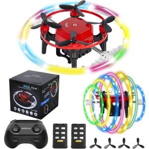 Mini Drones for Kids Beginners & Adults, RC Drone & Aurora Ball 2 in 1 Toy with One Key Take Off-Landing, 360 Spinning, Aurora Ball Mode, 2 Batteries, Quadcopter Fly Toy for Boy Girl Gifts