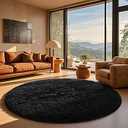 Ophanie Round Rug 6Ft Black Circle Area Rug, Room Decor for Men, Fluffy Fuzzy Bedroom Carpet, Plush Soft Shaggy Living Room Rugs for Kids Home Decor Aesthetic, Nursery
