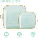 64 Pack Green Plastic Plates, Square Disposable Plate With Gold Rim Heavy Duty Party Dishes 32 Dinner Plates and 32 Dessert/Salad Plates For Wedding, Birthday