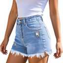 Women's Sexy Stretchy Fabric Hot Pants Distressed Denim Jean Shorts (L)