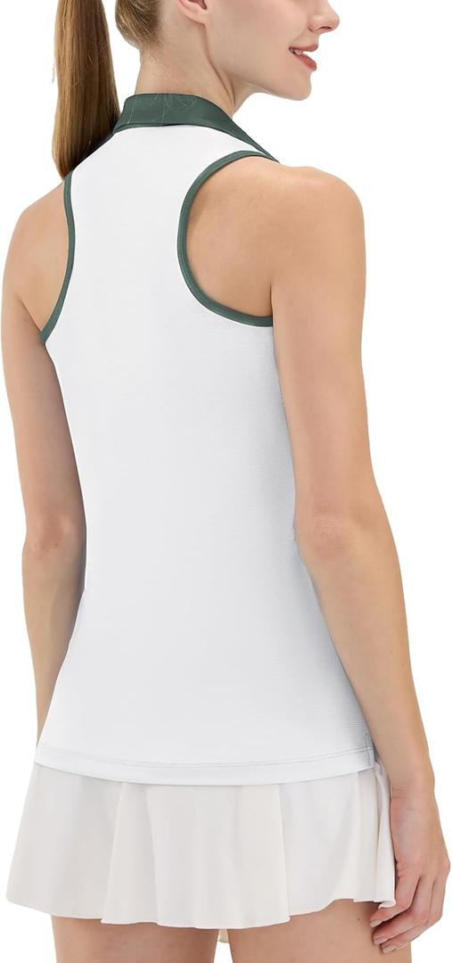 LastFor1 Women's Sleeveless Golf Shirts Racerback Polo with 1/4 Zipper Collar UPF 50+ Lightweight Quick Dry Tennis Tank Tops (White, S)