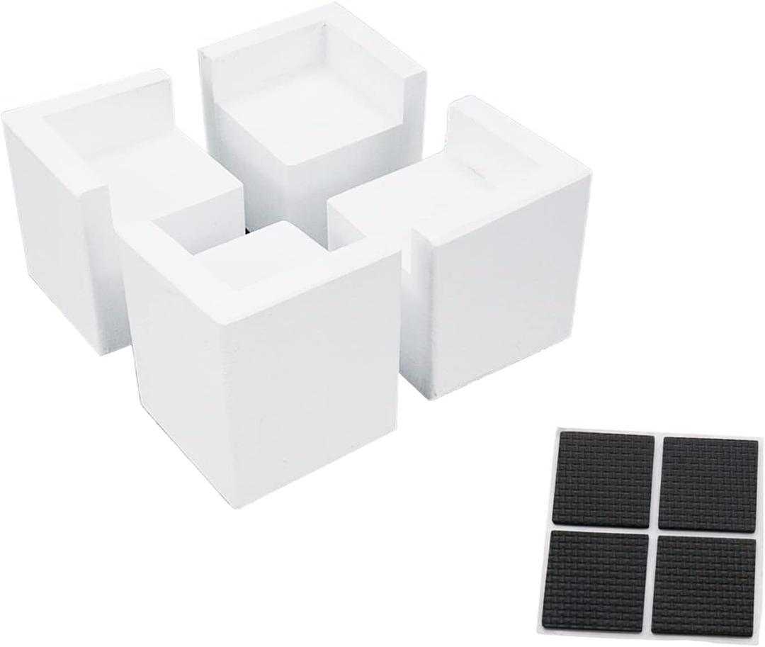 White Painted Set of 4 Bed Risers Furniture Square Risers Wooden Solid Wood for DIY Painting Sofa Couch Chair Table Increase Legs 2 Inches