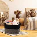 OIAHOMY Woven Storage Basket for Shelves, Rectangle Cotton Rope Baskets for Organizing, 16 x 12 x 10 in, Storage Bins for Dog Toys,Towel,Books,Gift,Black and Brown