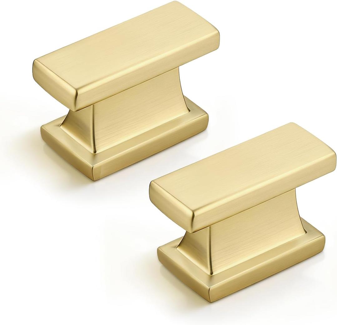 Probrico 20 Pack Brushed Gold Cabinet Knobs and Pulls, 1.5 Inch (38mm) Rectangle Single Hole Drawer Handles for Kitchen, Bathroom, Dresser Cabinets