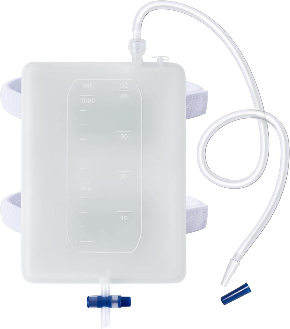 1PCS 1000ML Silicone Catheter Leg Bag | Reusable Washable Urine Drainage Bag with Anti-Slip Adjustable Straps & 1M Silicone Tube, Post-Surgery, Long-Term Care