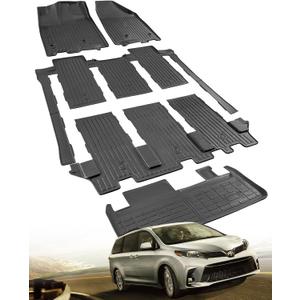 TAPTES ONLY 7 PassengerAll Weather Floor Mat for Toyota Sienna 2013-2020 | 3 Row Liner Full Set Car Liner | 5PCS Rubber Carpet Interior Accessories 2020 2019 2018 2017 2016 2015 2014 2013