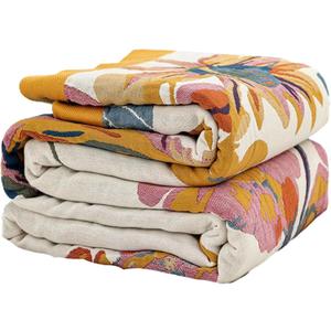 Bailix Boho Throw Blanket for Couch Sofa Bed, 100% Cotton Woven Quilt with Tassel 60”x80”, Super Soft Muslin Blanket with Floral Printed, Decorative Reversible Bed Blanket/Cover for All Seasons