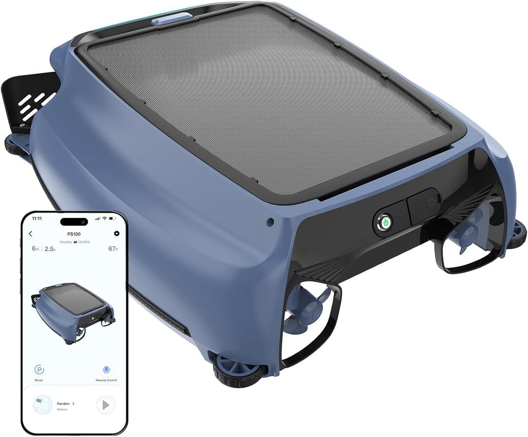 PS100 Solar Pool Skimmer Robot – Active Solar Tracking, 24/7 Continuous Cleaning, 6L Basket, 180μm Filter, App Control, Cordless Robotic Pool Surface Cleaner for Inground & Above Ground Pools