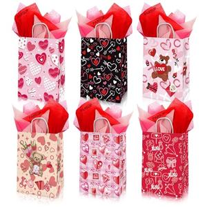 PARSUP 36pcs Valentine’s Day Gift Bags with 48 sheet Red Pink Tissue Paper, Goodie Bags, Valentine Candy Bags, Gift Bags for Lover, Treat Bags for Boyfriend, Girlfriend, Birthday Party Decor