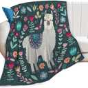 Alpaca Botanical Throw Blanket Cozy Plush Boho Bohemia Llama Flannel Fleece Ultra Soft Blankets Lightweight Fuzzy Party Blanket Gifts for Adult Bed Couch Sofa Kids 60"x50"