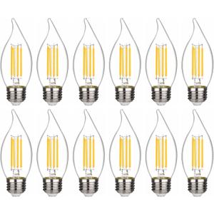 BORT C35/CA11 Chandelier led Light Bulbs, Dimmable 4W Equivalent to 40W LED Candelabra Bulbs, 2700K Warm White, E26 Standard Base LED Bulbs, Flame Tip (12 Pack)