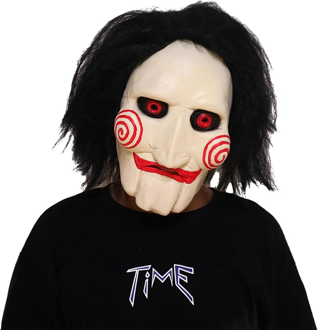 Halloween Killer Mask Costume Horror Movie Scary Creepy Full Head Mask Latex with Hair Party Cosplay Props for Adults Men Women