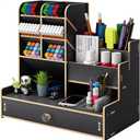 Marbrasse Upgraded Wooden Pencil Holder, Pen Organizer for Desk, Easy Assembly, Art Supply Organizer, Desktop Stationary Organizer Caddy (B17-Black)
