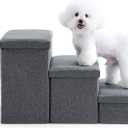 Dog Stairs with Storage, Foldable Dog Steps for Bed, Non-Slip Pet Steps for Small Dogs, Collapsible Sturdy Pet Ramp for Small or Large Dogs, Hold Up to 200 lbs (28.5x17x16.5 inch, Grey, 3)