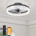 VOLISUN Fandelier Ceiling Fans with Light, 15.7in Low Profile Ceiling Fan with Light and Remote, 3000K-6500K Dimmable Bladeless Ceiling Fan Flush Mount, Black Modern Ceiling Fan with Light for Bedroom