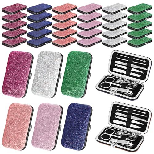 Leriton 30 Sets Bulk Gifts for Women Manicure Set Bulk Professional Nail Care Kit Nail Clippers Kit 8 in 1 Stainless Steel Pedicure Set with Travel Case for Women Men(Fine Glitter)