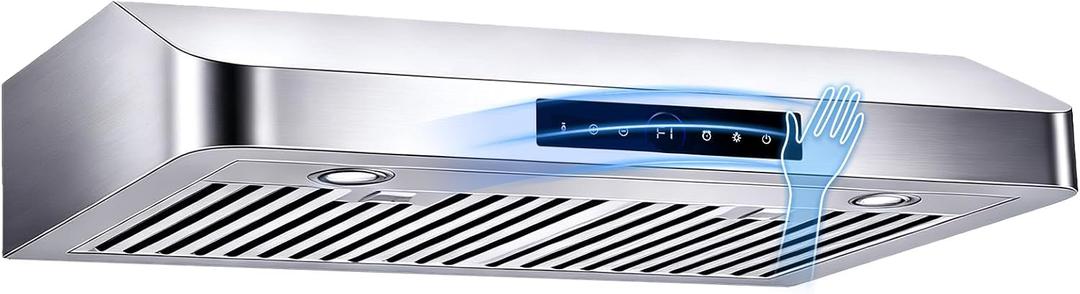 Under Cabinet Range Hood 30 Inch, 1200 CFM, 4-Speed Kitchen Hood, 30 Stainless Steel Kitchen Stove Vent Hoods 30 Inch with 2 LED Lights Standard