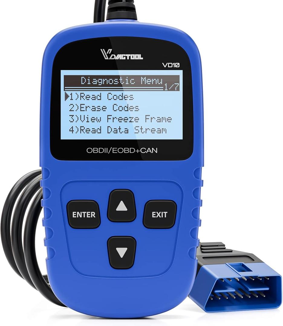 VDIAGTOOL VD10 OBD2 Scanner Code Reader Car Diagnostic Tool Engine Fault Code Reader for Turn Off CEL with Live Data/Freeze Frame/I/M Readiness for All OBDII Protocol Cars,Scanner para Autos (Blue)