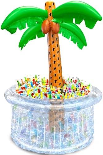 TURNMEON 72" Inflatable Palm Tree Cooler 200+ Drinks Super Large Capacity Pool Party Decoration Foldable Ice Bucket for Beach Luau Hawaiian Birthday Tropical Themed Summer Outdoor Party Supplies