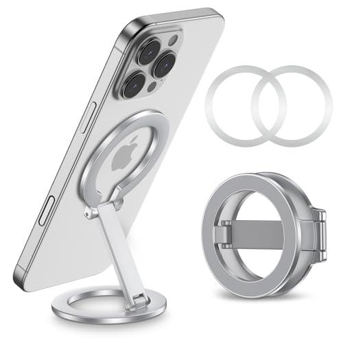 Double Magnetic Phone Grip Holder for MagSafe, Portable Phone Stand for Gym Removable Magnetic Ring Kickstand for iPhone 17 16e 16 15 14 13 12 Pro Max Series MagSafe Case, Attach to Any Iron Surface