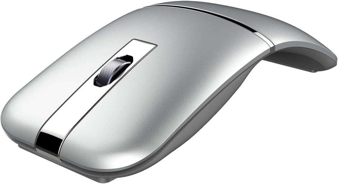 Bluetooth Wireless Arc Travel Mouse, Dual Model (2.4G+BT5.1) Rotating Foldable Mouse for Microsoft, Rechargeable Slim Portable Mice for Laptop, Notebook, PC, MacBook, Chromebook - Silver