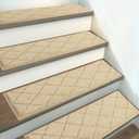 HEBE Carpet Stair Treads Non Slip 15 PCS 8" X 30" Edging Stair Runner for Wooden Steps Indoor Self Adhesive Stair Rugs Runners Reusable Staircase Step Treads Mat for Kids,Elders,Pets (Beige/Diamond)
