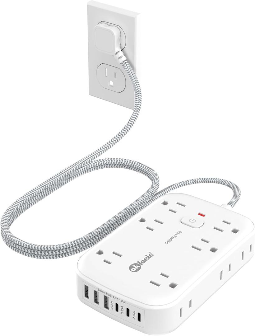 Power Strip with USB, 2100J Surge Protector Flat Plug Extension Cord 5ft, 12 Outlets & 6 USB(3 USB C)Charging Station, 3 Side Outlet Extender Wall Mountable for Tablet Laptop Computer Multiple Devices 5 FT, 12AC+3U3C