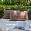 Kevin Textile Pack of 2 Decorative Outdoor Waterproof Throw Pillow Covers Lumbar Pillowcases Modern Cushion Cases for Patio Couch Bench 12 x 20 Inch Brown