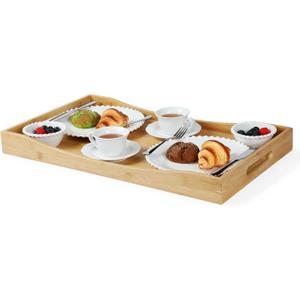 GOBAM Bamboo Extra Large Ottoman Tray, 26 x 15 inches - Wooden Tray for Dining Table & Parties, Serving Tray with Handles for Food, Cheese, Snacks, Tea, Coffee & Wine