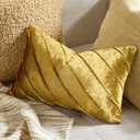 GIGIZAZA Decorative Velvet Pillow Covers 12x20, Set of 2 Gold Sofa Couch Lumbar Throw Pillows Covers Cases, Living Room Square Cushion Accent Stripe Covers