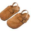 Toddler Suede Clogs with Strap Kids Suede Clogs Slippers Adjustable Straps for Boys Girls Indoor & Outdoor Slip-on Kids Shoes Brown (Brown)
