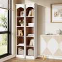 LITTLE TREE 70.9" Tall Bookshelf, 5-Tier Open Bookcase with Cubes, Bookshelves with Storage Space, Freestanding Narrow Bookcase for Home Office, White, 2 Pack
