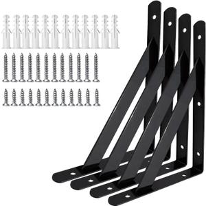 Heavy Duty Shelf Brackets Wall Mount Steel Bracket Wall Brackets for Shelves (Black, 20 x 12 Inch-2 Pairs)