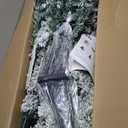 7FT Premium Artificial Christmas Tree, Snow Flocked Hinged Pine Tree with Solid Metal Stand for Outdoor and Indoor Holiday Decor (White)