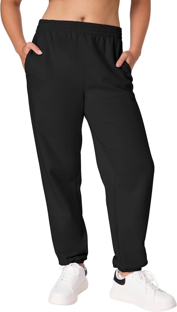 Hanes Women's Originals Midweight Fleece Joggers, Sweatpants with Pockets, 30", Plus (X-Large, Black)