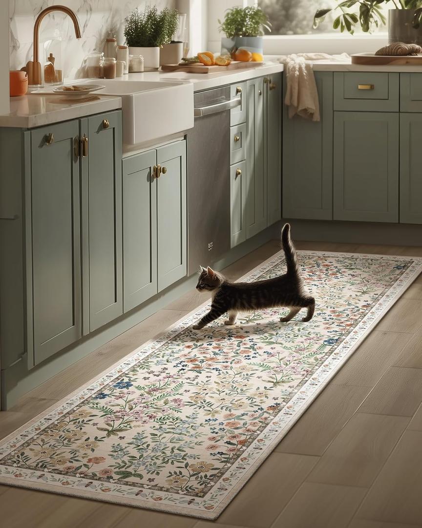 Washable Kitchen Rug Runners for Hallways: 2'6"x8' Bedroom Rug Non Slip Low Pile Soft Stain Resistant Floor Carpet Runner Rug for Kitchen Indoor Entryway Hallway Laundry Room Beside Farmhouse