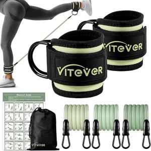 VITEVER Ankle Resistance Bands with Cuffs for Women, Leg Glute and Booty Workout Equipment for Home Gym, Pilates Equipment, Ankle Weights with Green Resistance Bands for Kickbacks Hip Fitness Training