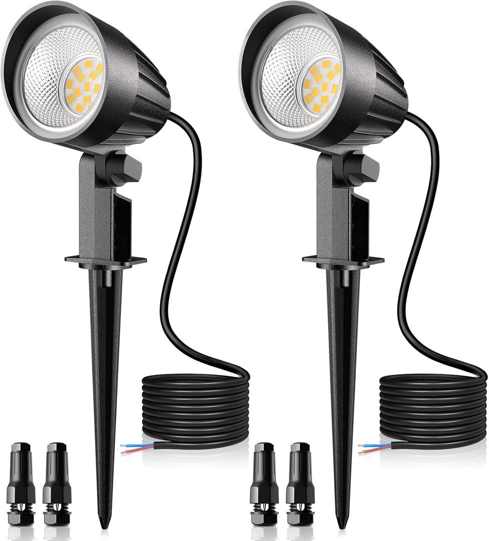 MEIKEE 7W 800LM Low Voltage Landscape Lighting, 12V 24V 2700K Warm White LED Landscape Lights IP66 Waterproof Outdoor Spot Lights for Garden Pathway Wall Tree Fence 2-Pack