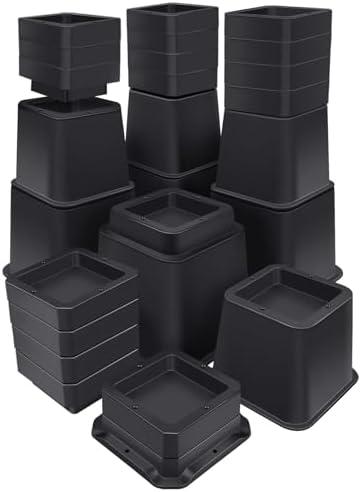 ANNKUT Bed Risers 12 inch Heavy Duty,Elevation in Heights 1,2,3,4,5,6,7,8,9,10,11,12 Inch，Adjustable Furniture Risers for Chair Table and Desk Legs Lifting (4 Pack,Black)