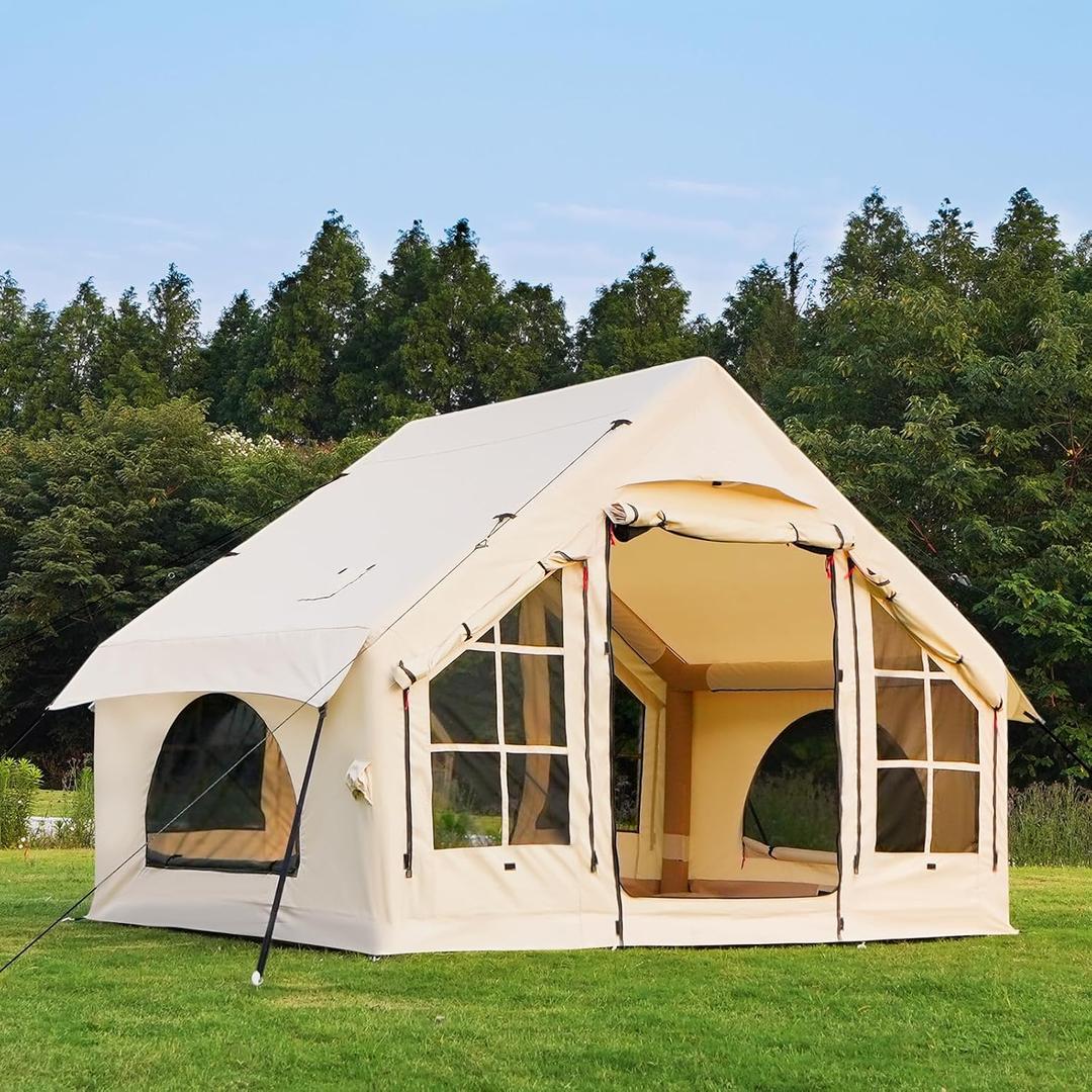 KNUO Inflatable Camping Tent, Large Blow-Up Air Tent, No Assembly Needed Luxury Glamping House, Oxford Fabric, 10x7.2ft