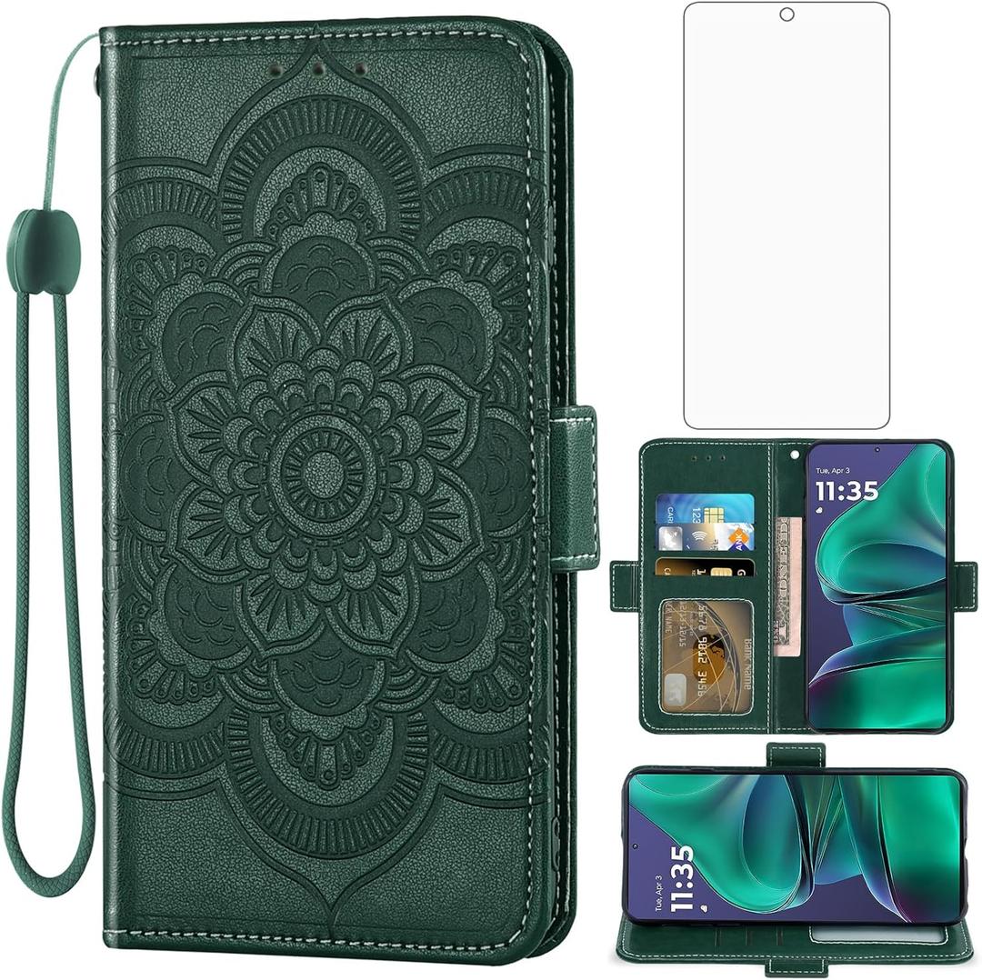 Asuwish Phone Case for Motorola Moto G Stylus 5G 2025 Wallet Cover with Tempered Glass Screen Protector and PU Leather Flip Credit Card Holder Cell Accessories GStylus G5 XT2517-1 Women Men Dark Green
